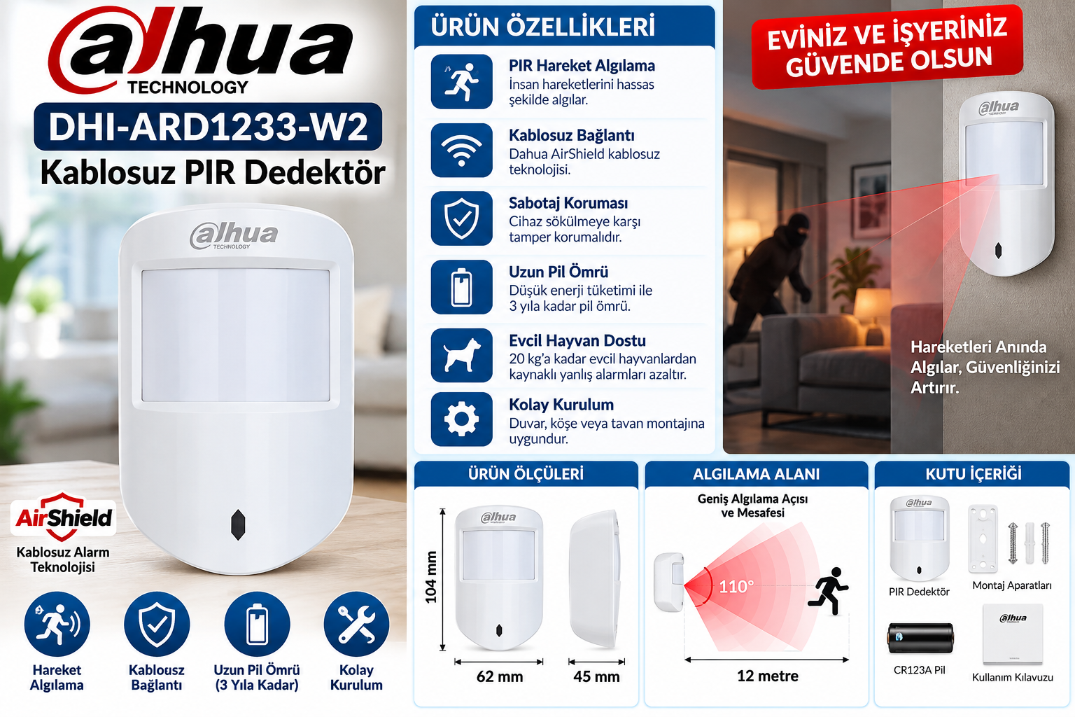 DAHUA DHI-ARD1233-W2 KABLOSUZ PIR DEDEKTÖR  ALARM
