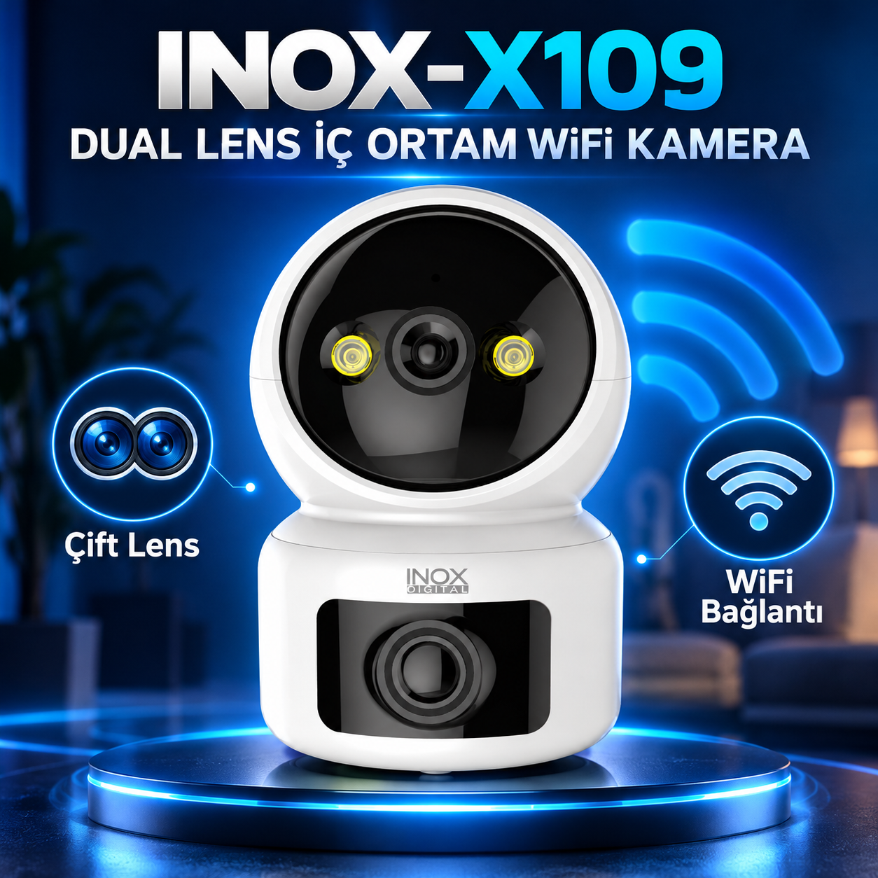 INOX-X109 DUAL LENS İÇ ORTAM WİFİ KAMERA ÇİFT KAMERA 3+3 MP  TOP 6MP BAKICI