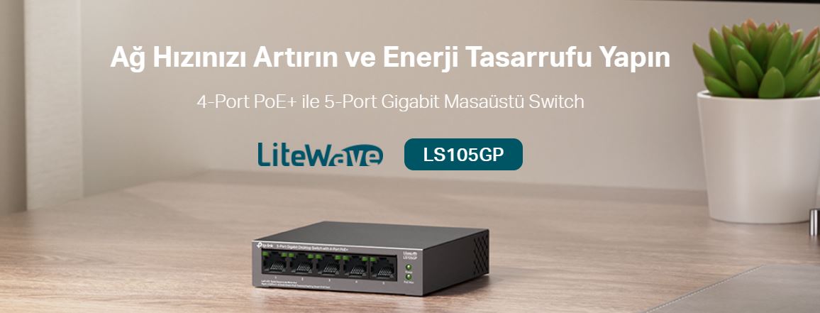 TP-LINK LS105GP 4 PORT GIGABIT + 1 PORT RJ45 UPLINK POE 65W 250 METRE POE MESAFE METAL KASA SWITCH