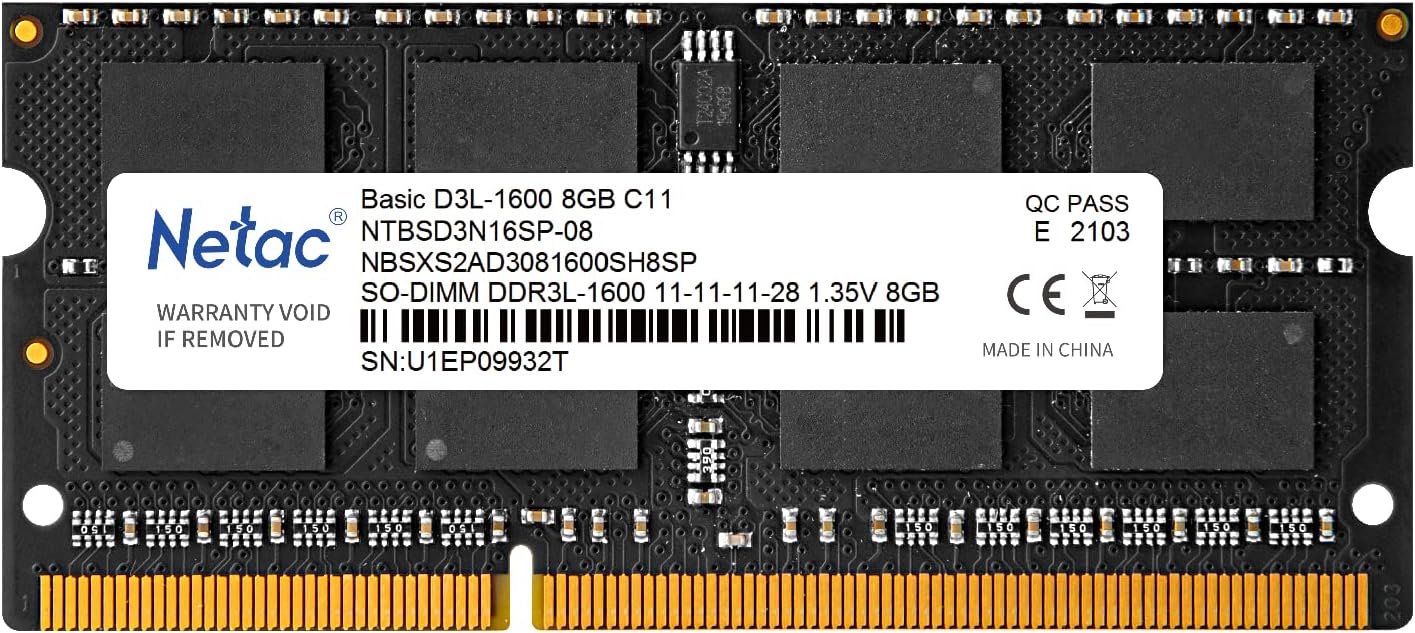 NETAC 8GB DDR3 1600MHZ (12800) CL11 1.35v SODIMM NOTEBOOK RAM NTBSD3N16SP-08 NB Ram