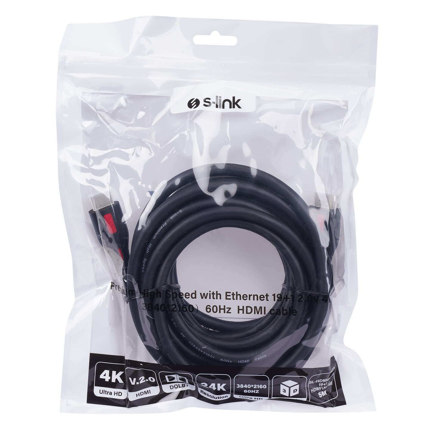 S-link SL-HDM4K105 5mt v2.0 4K 19+1 HDMI to HDMI (3840*2160) 60Hz Kablo 5 METRE