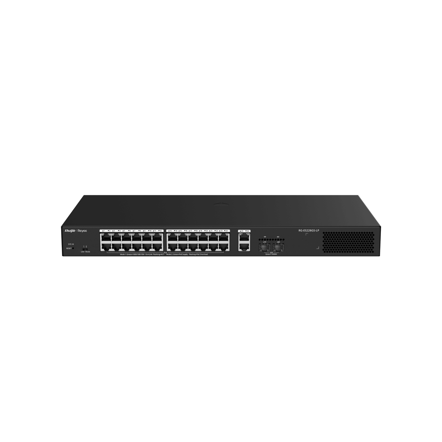 RUIJIE REYEE RG-ES228GS-LP 24 PORT GİGABİT 10/100/1000 +2 PORT UPLINK+2 SFP POE 370 WATT CLOUD YÖNETİLEBİLİR RACK MOUNT