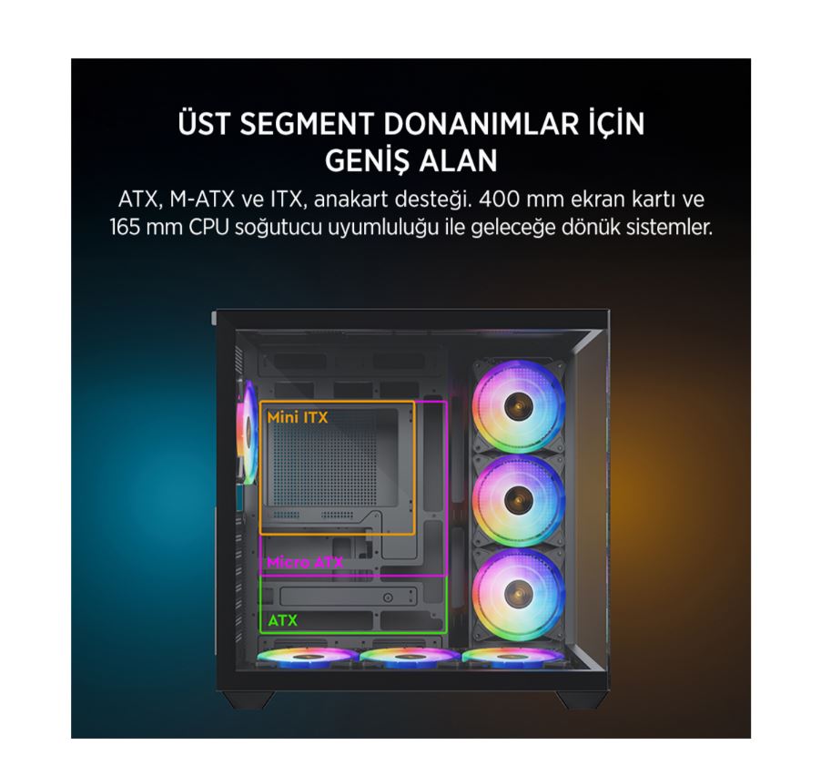 JAMES DONKEY STARK S801 7X ARGB FAN 650W GAMING ATX KASA AKVARYUM Kasa