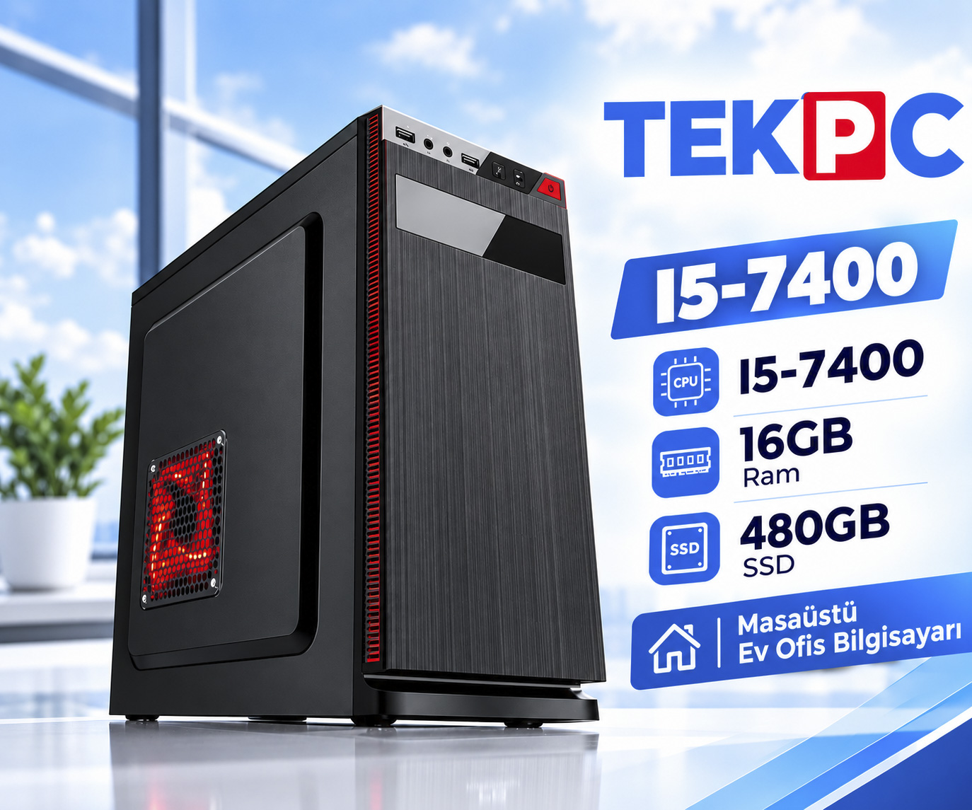 TEKPC I5-7400 16GB RAM 480GB SSD ONB-VGA Masaüstü Ev Ofis Bilgisayarı