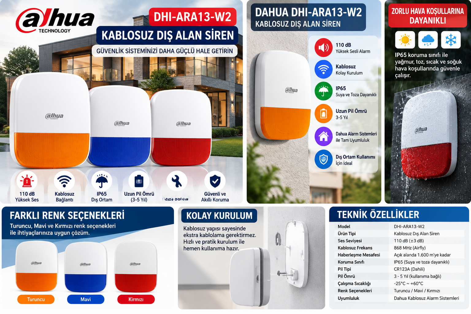 DAHUA DHI-ARA13-W2 KABLOSUZ DIŞ ALAN SİREN ALARM