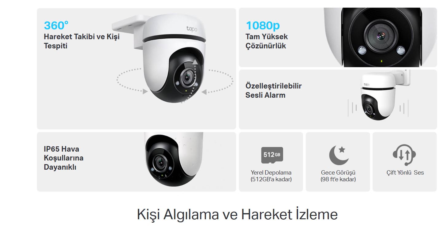 TP-LINK Tapo C500  Dış Mekan Wi-Fi Güvenlik Kamerası  1080P Full HD  Hareket Tespit  360°  IP65 Su Geçirmez