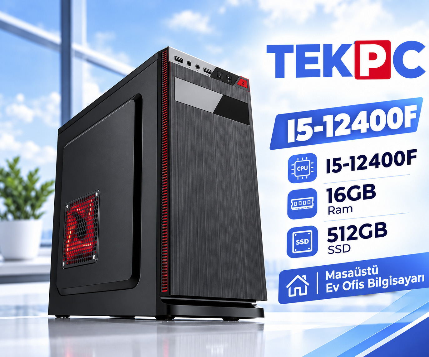 TEKPC I5-12400F 16GB Ram 500GB M.2 NVMe SSD 2GB VGA Masaüstü Ev Ofis Bilgisayarı