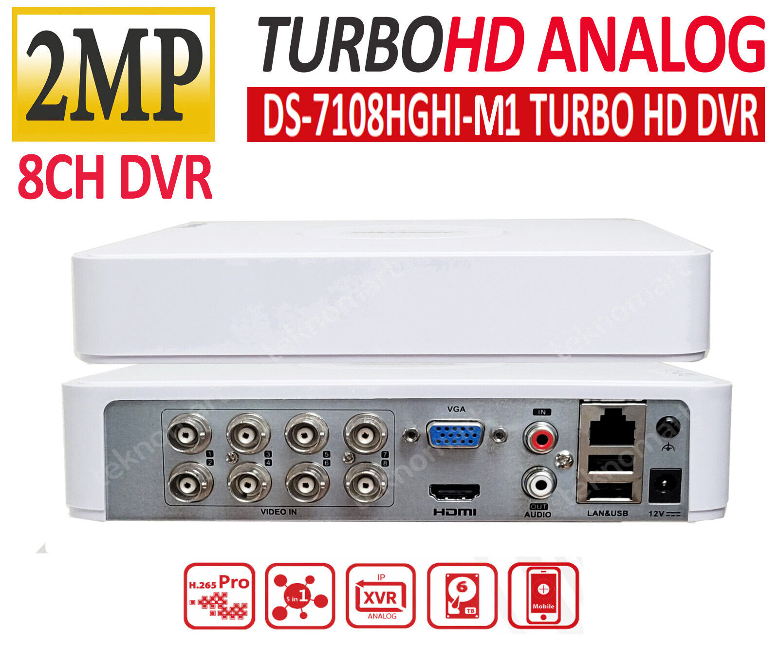 HIKVISION DS-7108HGHI-M1 8 KANAL 2Mpix H265Pro+ 1080N 1 HDD Desteği 5in1 DVR Cihazı