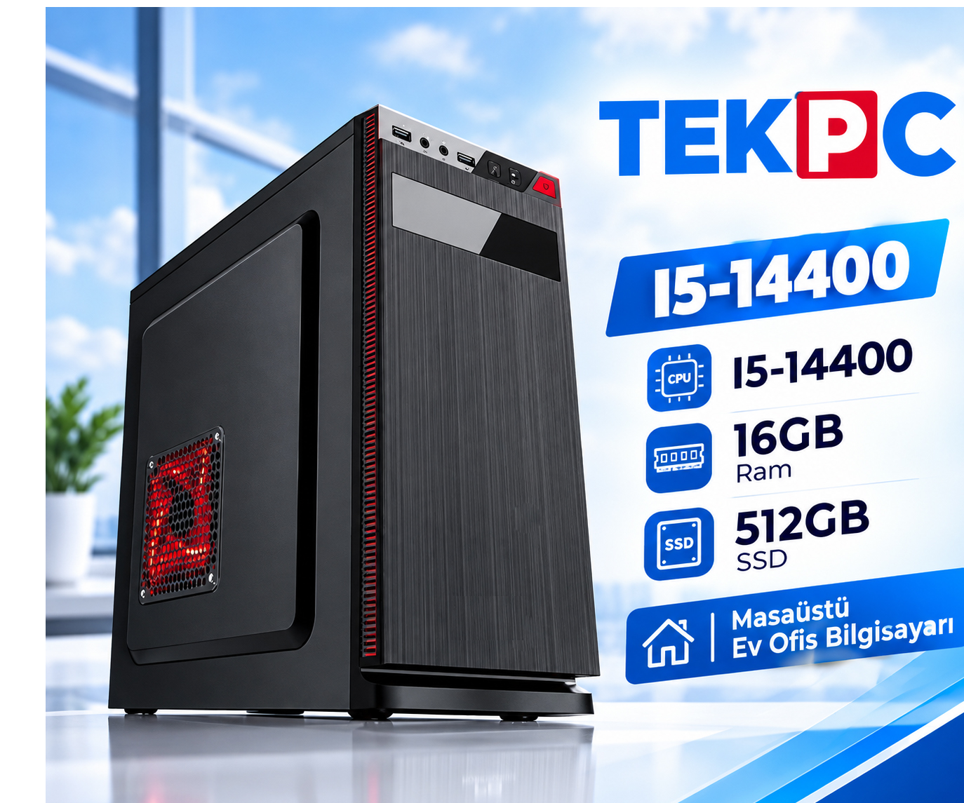 TEKPC I5-14400 16GB RAM 500GB NVME SSD ONB-VGA Masaüstü Ev Ofis Bilgisayarı